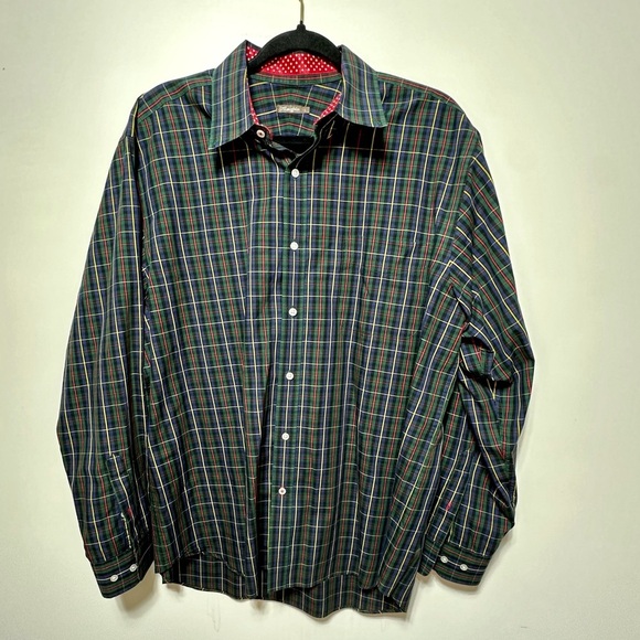 J McLaughlin Mens Large Plaid  Button Down Shirt Long Sleeve Contrast Cuff - Picture 1 of 5